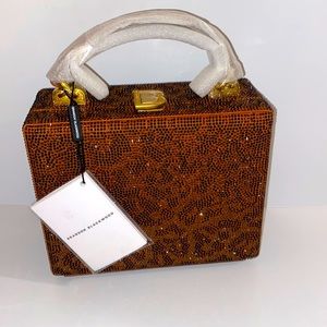 NWT Brandon Blackwood Mini Kendrick Trunk in Brown Leopard Print Rhinestone